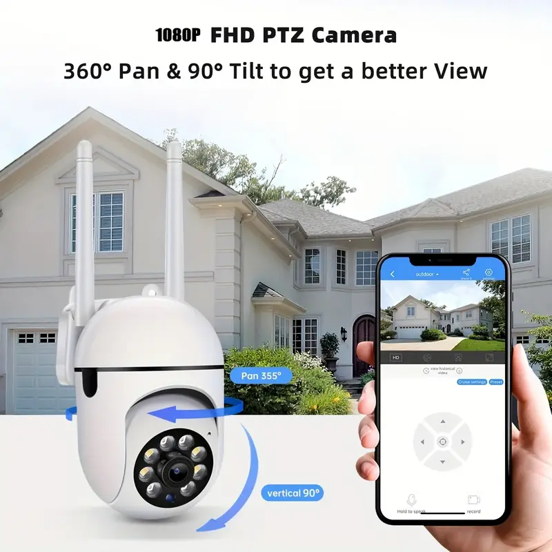 1080P Beveiligingscamera Buiten - Draadloze PTZ WiFi Camera Met Pan Tilt, Nachtzicht & Bewegingsdetectie